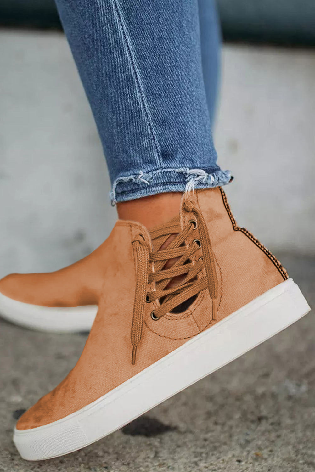 Brown High Top Lace Up Zipper Slip-On Sneakers