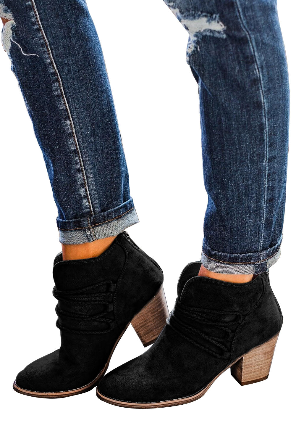 Black Criss Cross Slip On Point Toe Heeled Boots