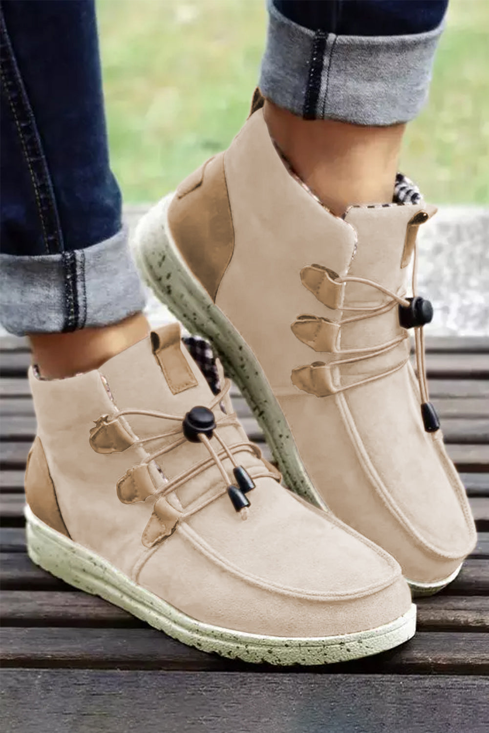 Beige Faux Suede Lace Up Ankle Boots