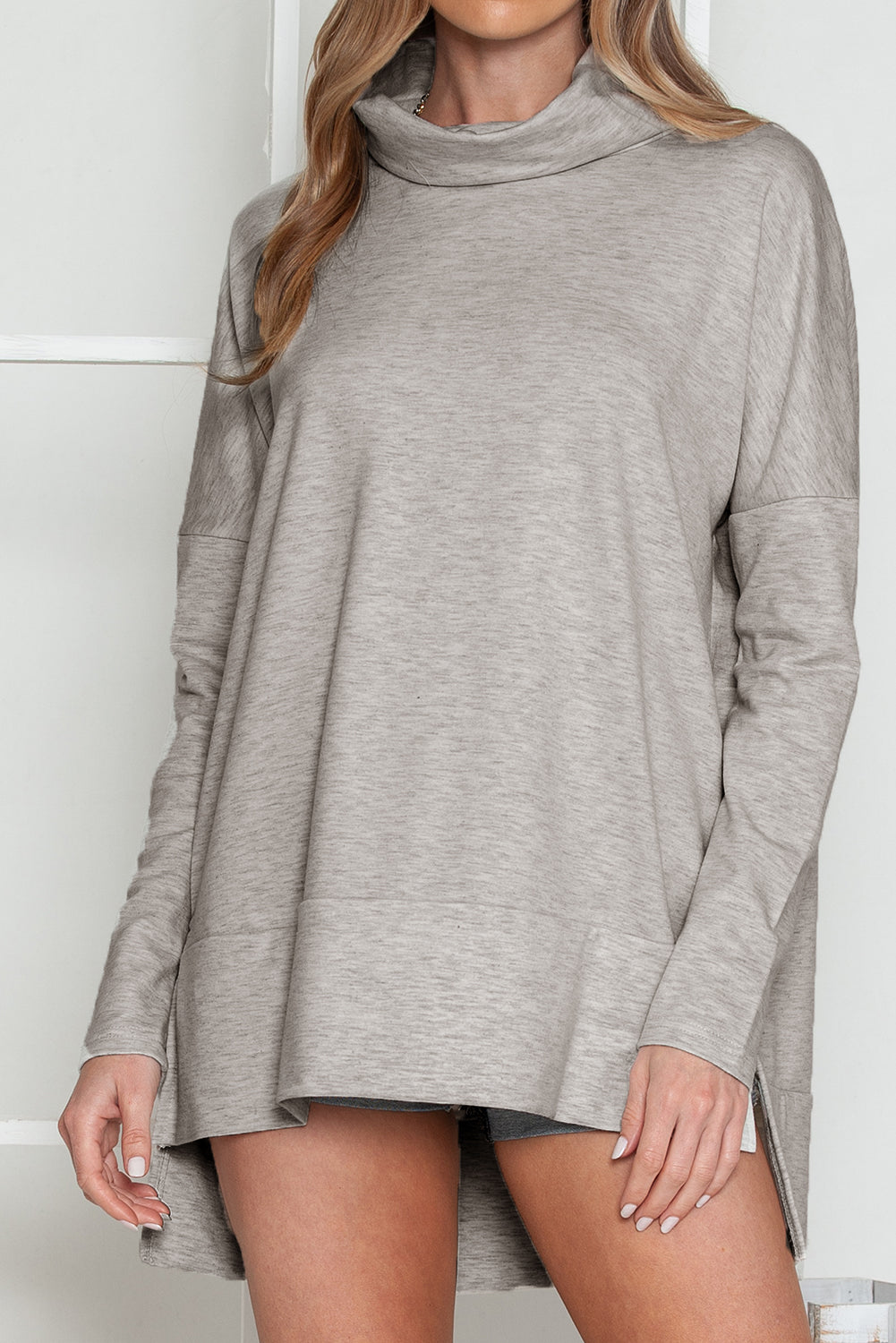 Black Cowl Neck Loose Fit Tunic Long Sleeve Top