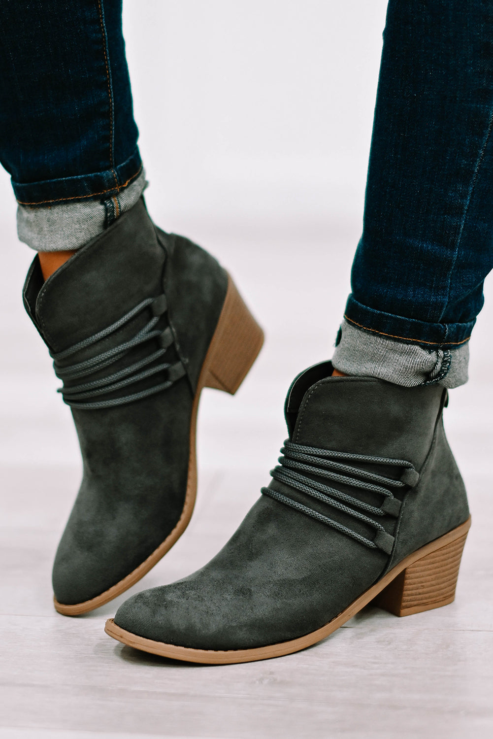 Black Criss Cross Slip On Point Toe Heeled Boots