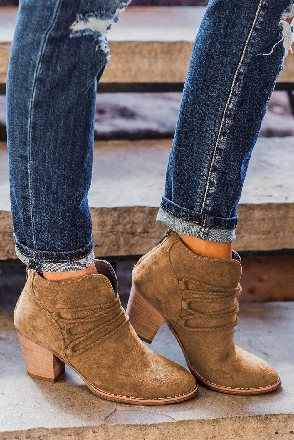 Black Criss Cross Slip On Point Toe Heeled Boots