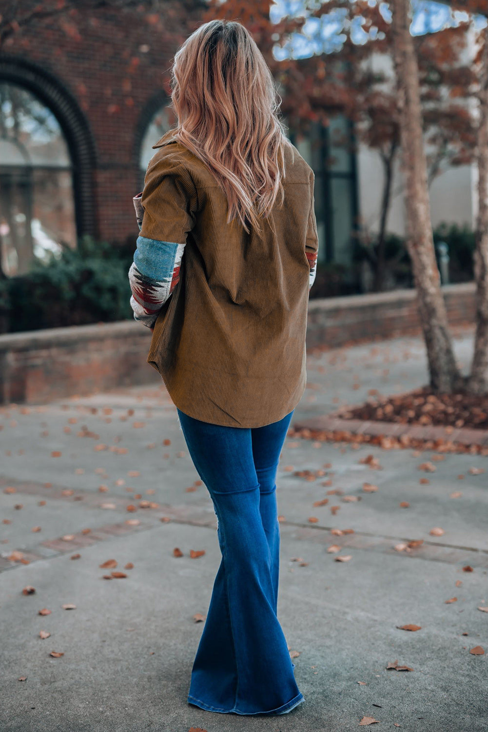 Khaki Geometric Pattern Corduroy Shacket