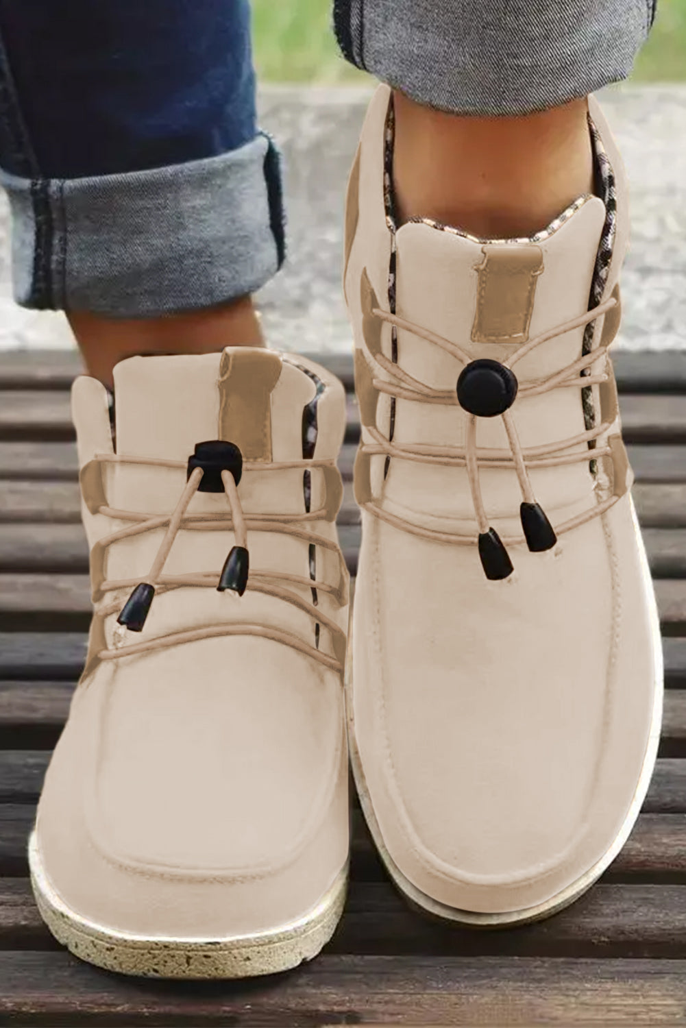 Beige Faux Suede Lace Up Ankle Boots