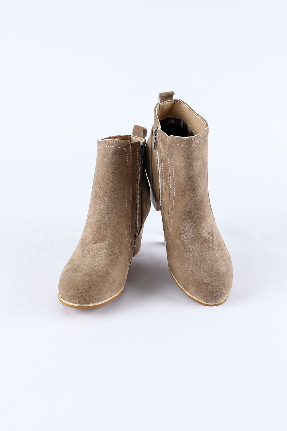 Beige Faux Suede Size Zip Heeled Booties