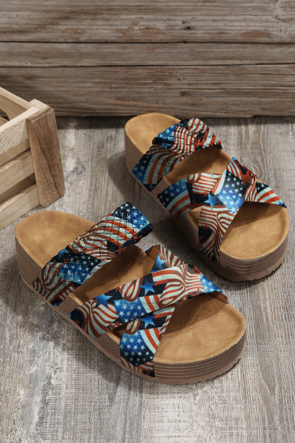 Dark Blue Braided Criss Cross Stars Platform Sandals