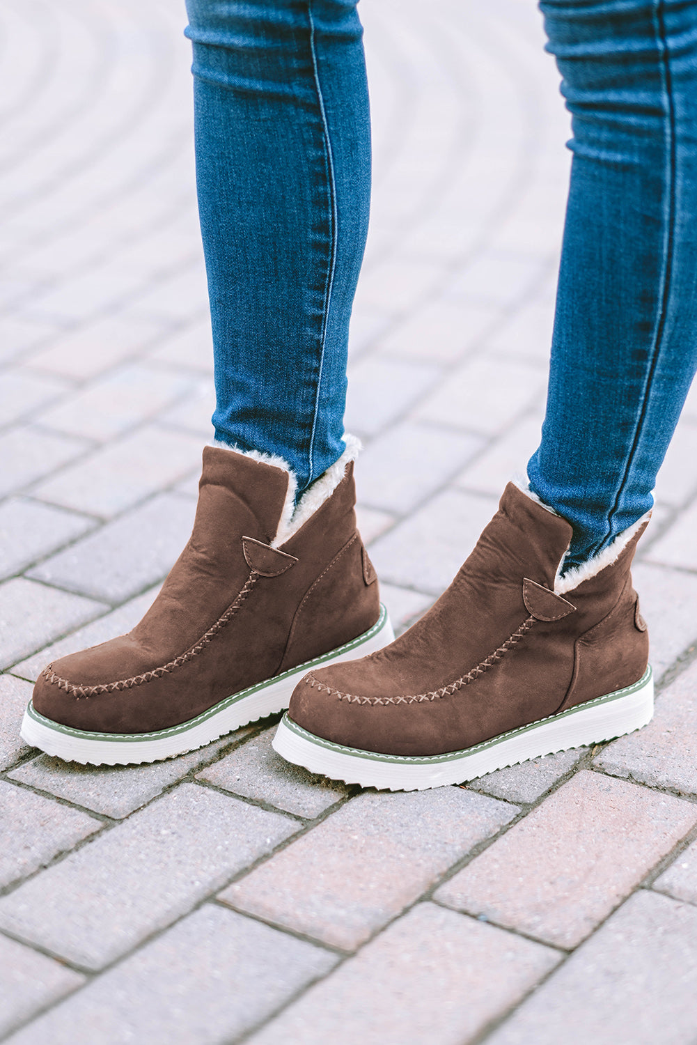 Chestnut Stitching Suede Plush Lining Winter Boots