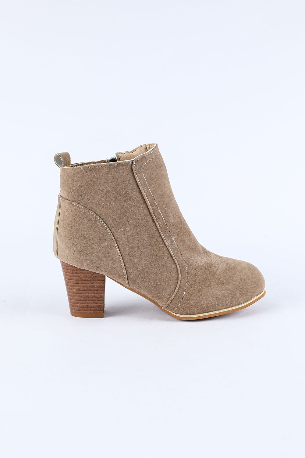 Beige Faux Suede Size Zip Heeled Booties