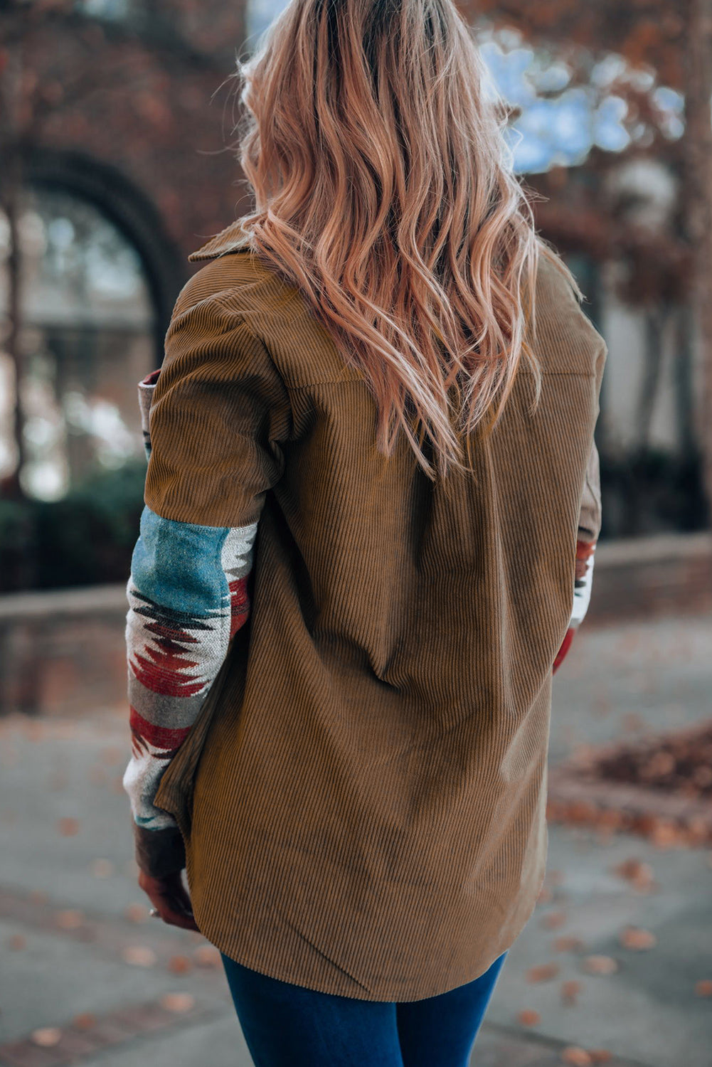 Khaki Geometric Pattern Corduroy Shacket