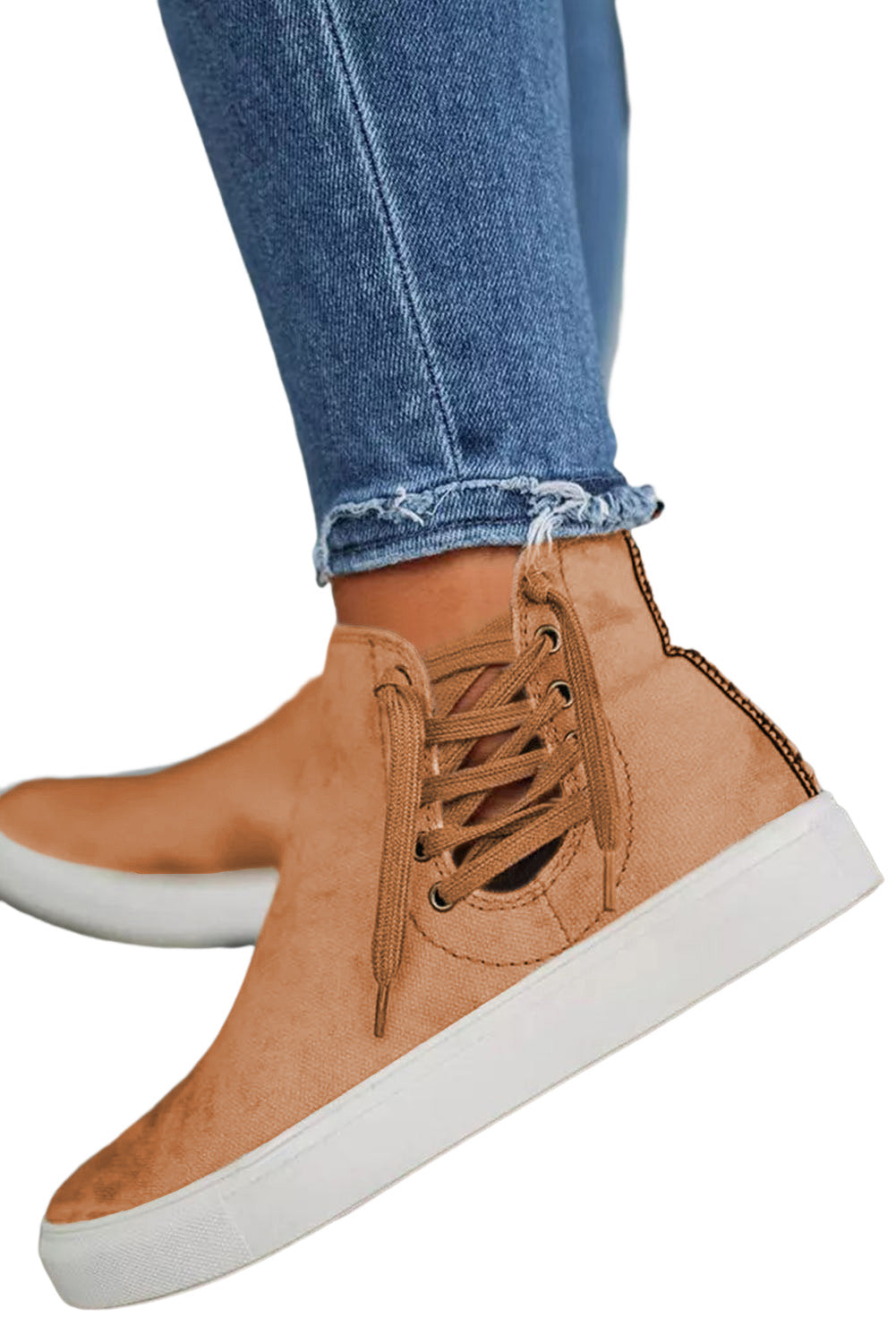 Brown High Top Lace Up Zipper Slip-On Sneakers