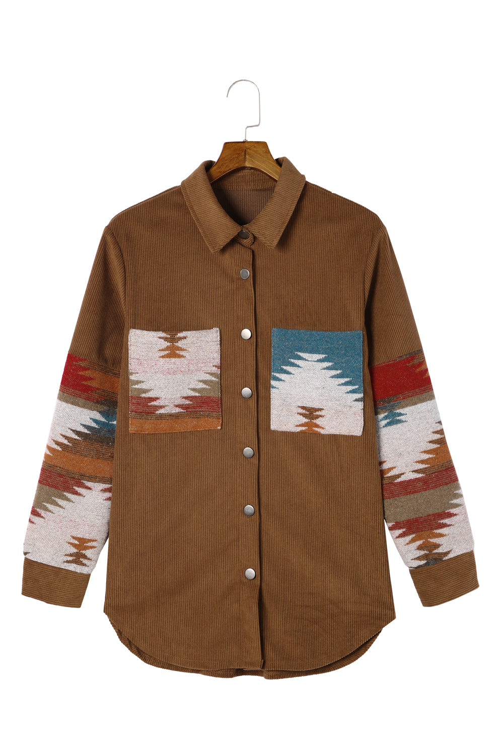 Khaki Geometric Pattern Corduroy Shacket