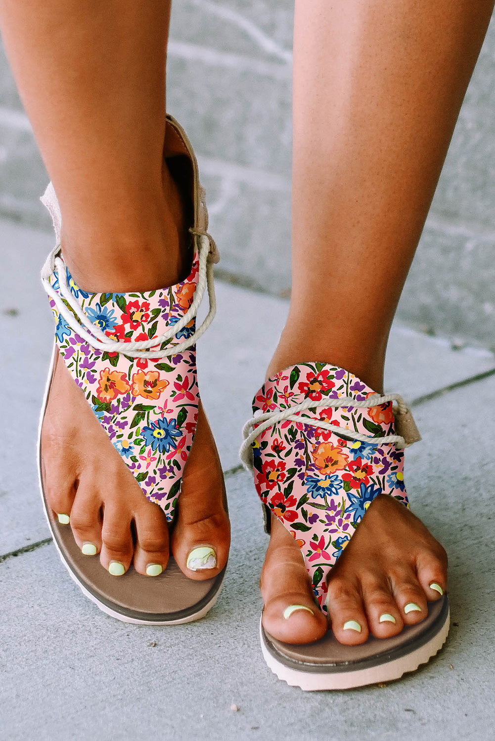 Multicolor Floral Print Zipped Flip Flop Sandals