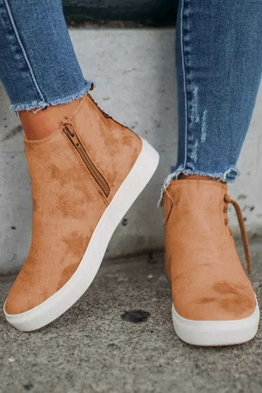 Brown High Top Lace Up Zipper Slip-On Sneakers