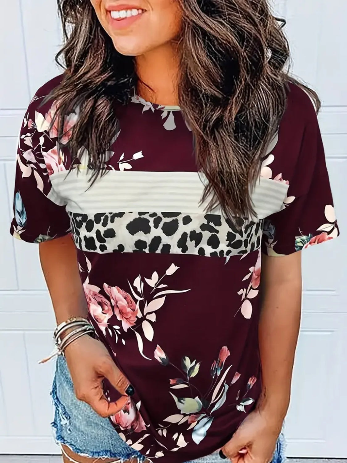 Printed Round Neck Short Sleeve T-Shirt