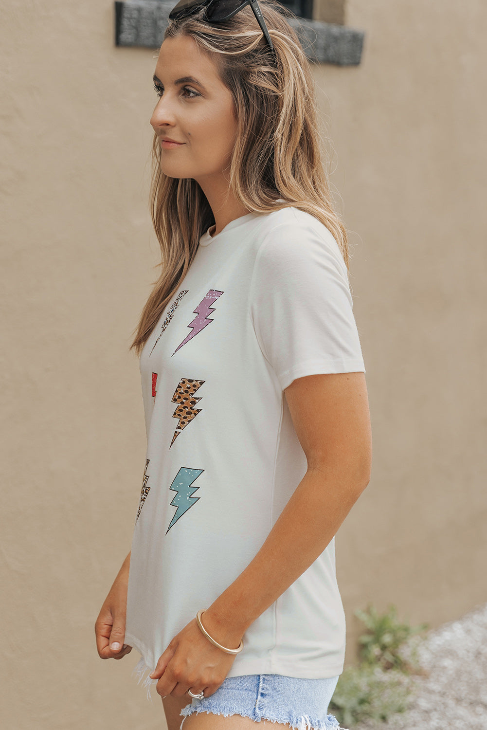 Lightning Graphic Round Neck Short Sleeve T-Shirt