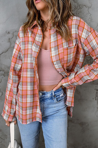 Plaid Pocketed Dropped Shoulder Shirt