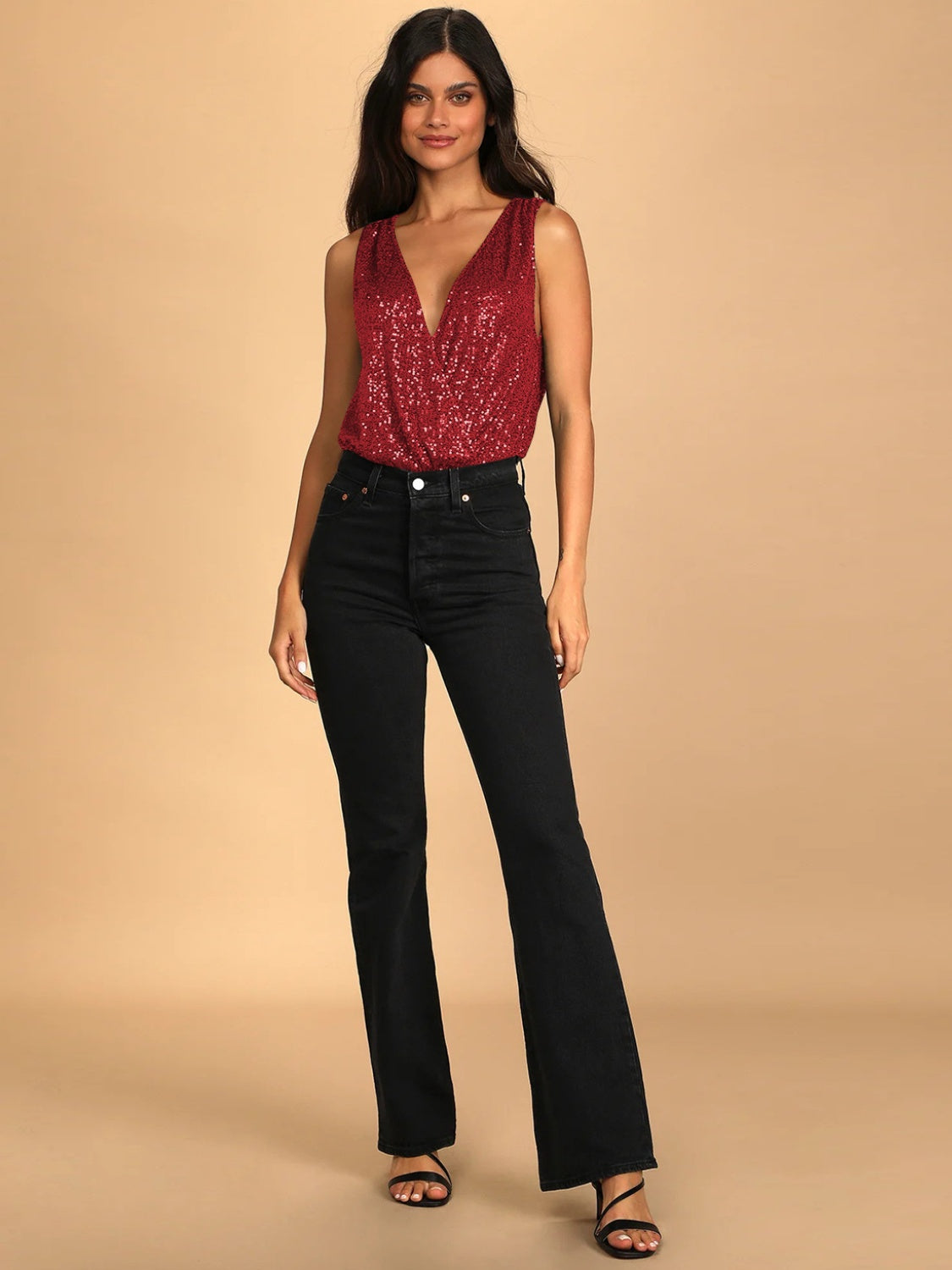 Sequin Surplice Sleeveless Bodysuit