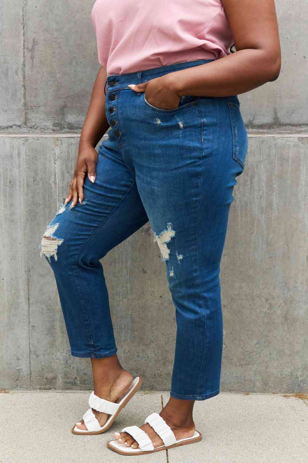 Judy Blue Melanie Full Size High Waisted Distressed Boyfriend Jeans